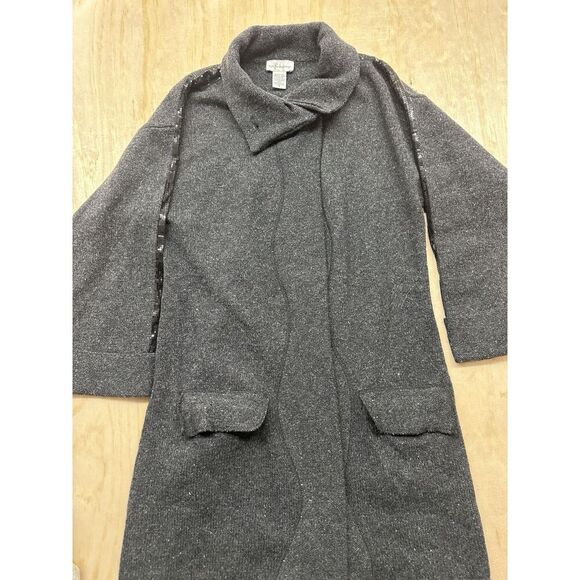 Soft Surroundings Women’s 100% Merino Wool Gray Long Sweater Sz M Sequin Trim - Picture 1 of 7